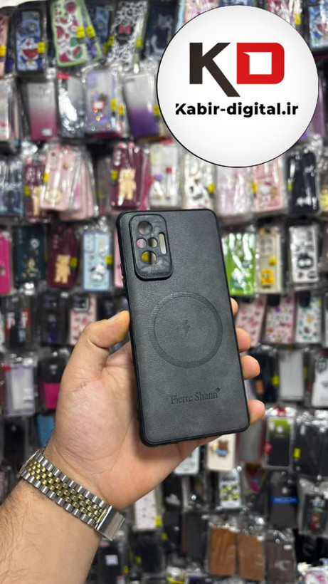 قاب گوشی Redmi Note 10 Pro شیائومی چرمی ژله ای طرح مگ سیف Fierre Shann محافظ لنز دار طوسی