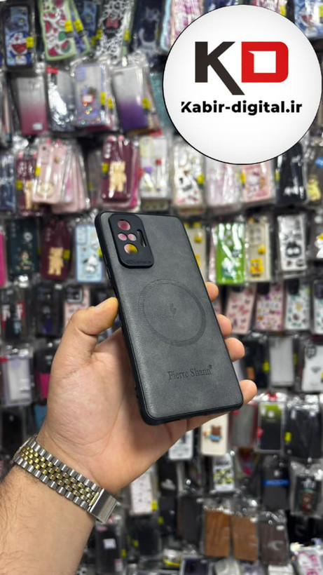 قاب گوشی Redmi Note 10 Pro شیائومی چرمی ژله ای طرح مگ سیف Fierre Shann محافظ لنز دار طوسی