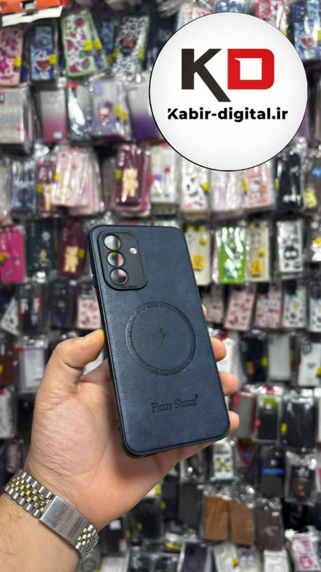 قاب گوشی Galaxy A26/A17 سامسونگ چرمی ژله ای طرح مگ سیف Fierre Shann محافظ لنز دار سرمه ایی
