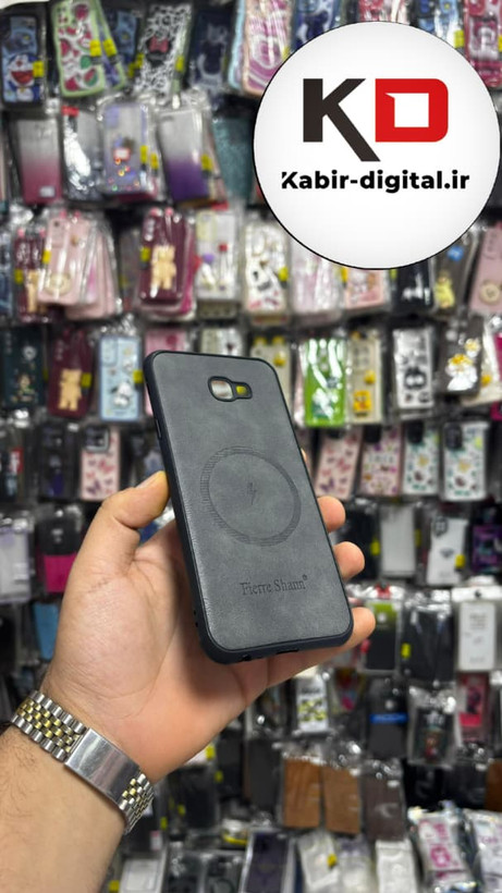 قاب گوشی Galaxy J4 Plus سامسونگ چرمی ژله ای طرح مگ سیف Fierre Shann محافظ لنز دار طوسی