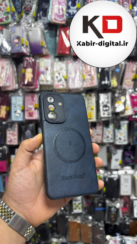 قاب گوشی Galaxy A36/A56 سامسونگ چرمی ژله ای طرح مگ سیف Fierre Shann محافظ لنز دار سرمه ایی