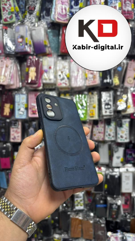 قاب گوشی Galaxy A36/A56 سامسونگ چرمی ژله ای طرح مگ سیف Fierre Shann محافظ لنز دار سرمه ایی