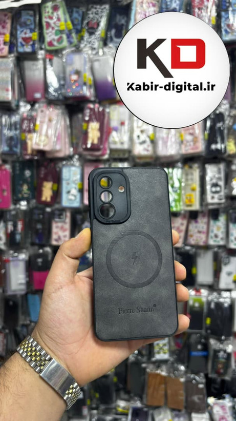 قاب گوشی Galaxy A36/A56 سامسونگ چرمی ژله ای طرح مگ سیف Fierre Shann محافظ لنز دار طوسی