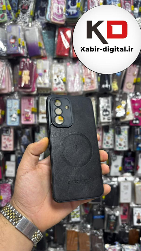 قاب گوشی Galaxy A36/A56 سامسونگ چرمی ژله ای طرح مگ سیف Fierre Shann محافظ لنز دار مشکی