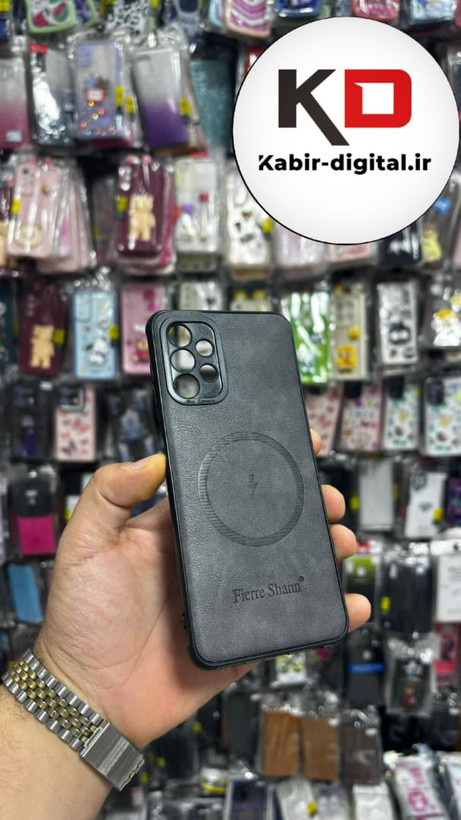 قاب گوشی Galaxy A13/A23 سامسونگ چرمی ژله ای طرح مگ سیف Fierre Shann محافظ لنز دار طوسی