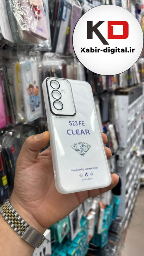 قاب گوشی Galaxy S23 FEسامسونگ اورجینال متال کیس Metal طرح پشت طلق شفاف دور سیلیکونی