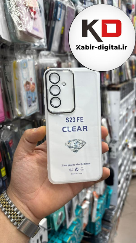 قاب گوشی Galaxy S23 FEسامسونگ اورجینال متال کیس Metal طرح پشت طلق شفاف دور سیلیکونی
