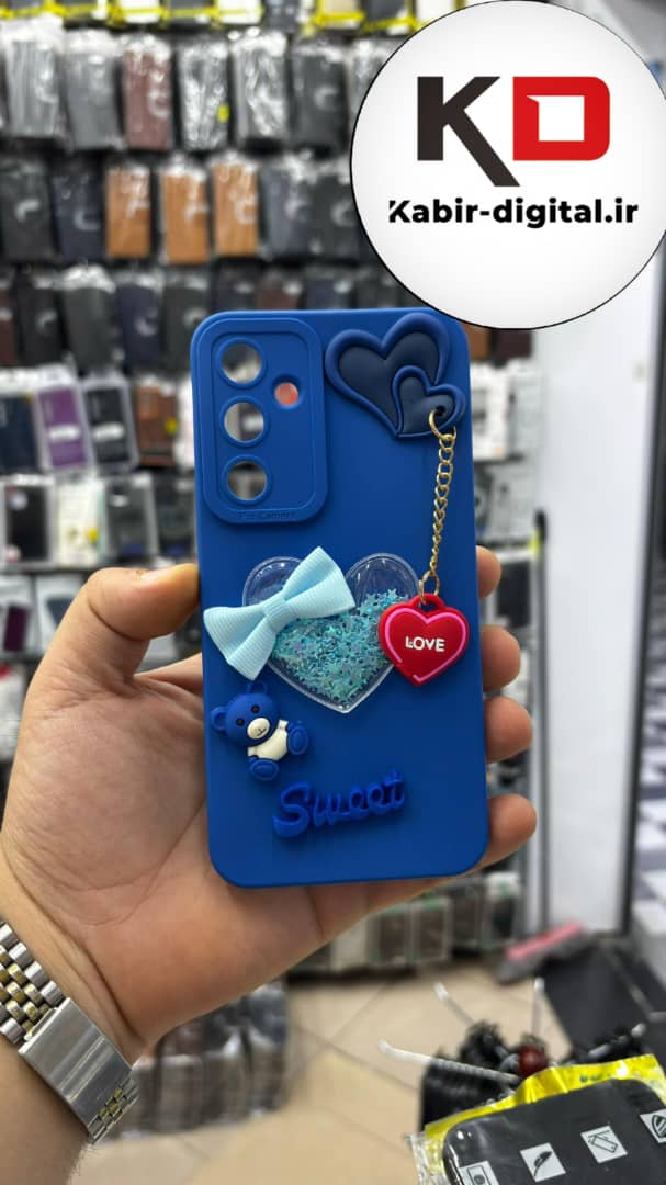 قاب گوشی Galaxy S23 FE سامسونگ طرح سیلیکونی ژله ای سه بعدی برجسته عروسکی محافظ لنز دار آویزدار آبی