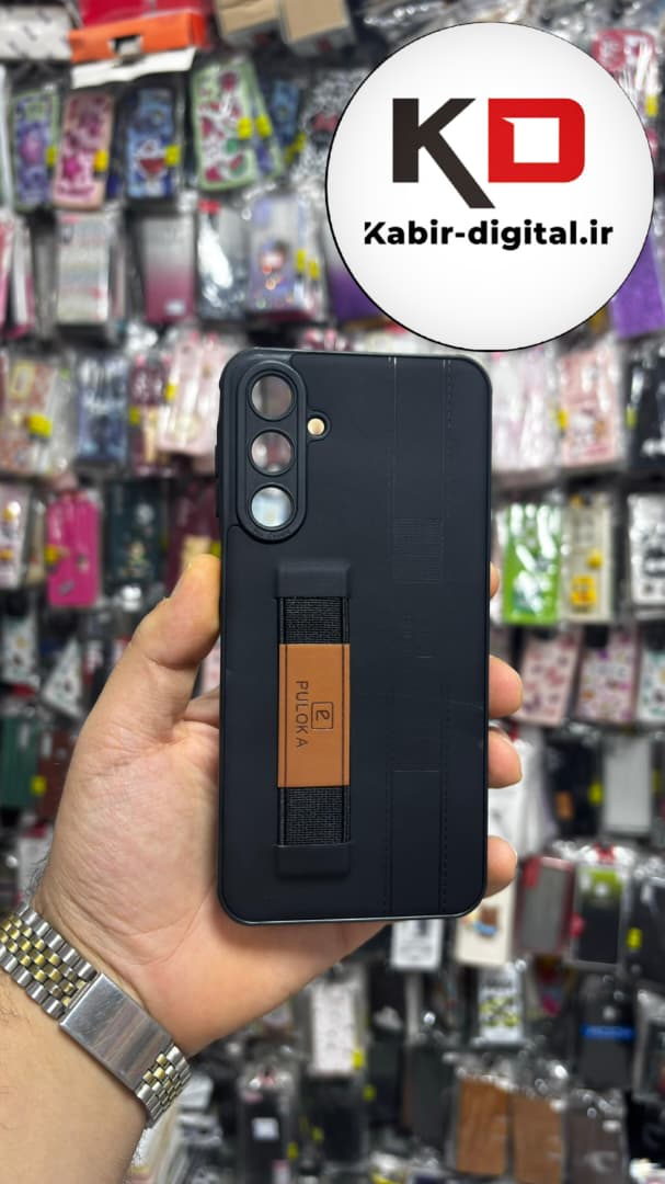 قاب گوشی Galaxy A16 سامسونگ طرح چرمی دستبندی کشی پولوکا PULOKA مشکی