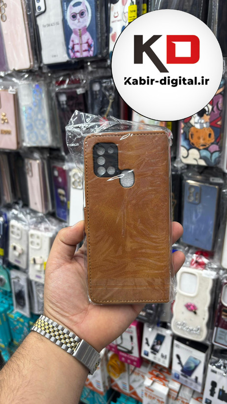 کیف گوشی Galaxy A21sسامسونگ چرم مگنتی جاکارتی بند آویز دار قهوه ایی