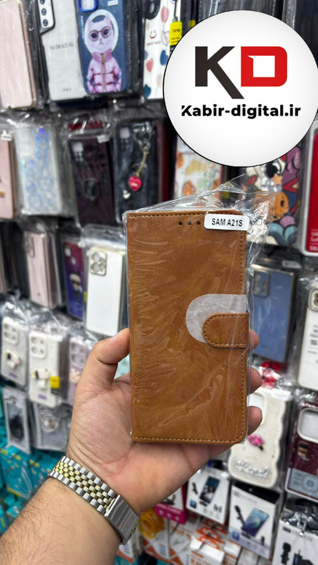 کیف گوشی Galaxy A21sسامسونگ چرم مگنتی جاکارتی بند آویز دار قهوه ایی
