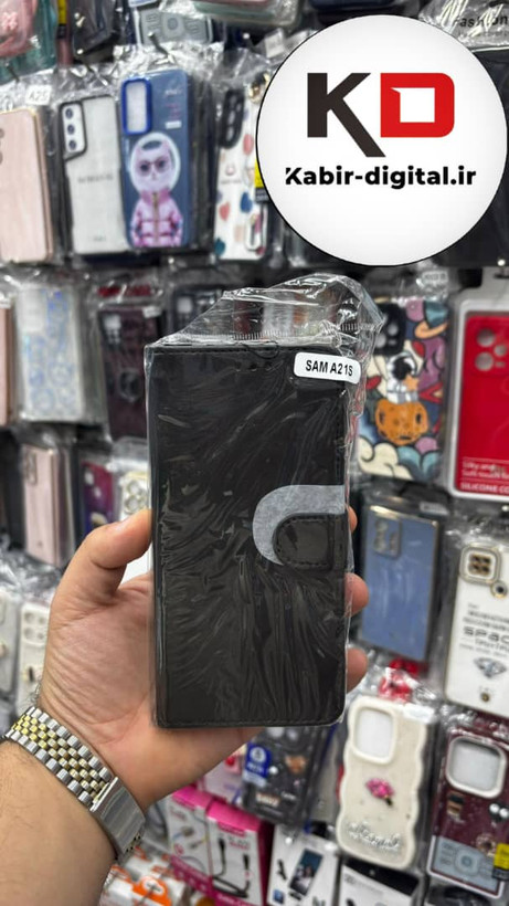 کیف گوشی Galaxy A21sسامسونگ چرم مگنتی جاکارتی بند آویز دار مشکی