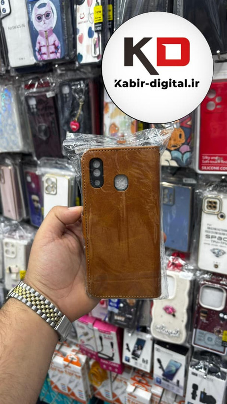 کیف گوشی Galaxy A20/A30سامسونگ چرم مگنتی جاکارتی بند آویز دار قهوه ایی