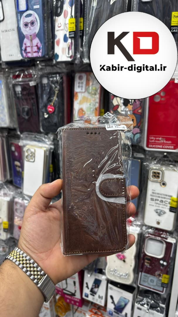 کیف گوشی Galaxy A20/A30سامسونگ چرم مگنتی جاکارتی بند آویز دار قهوه ایی تیره