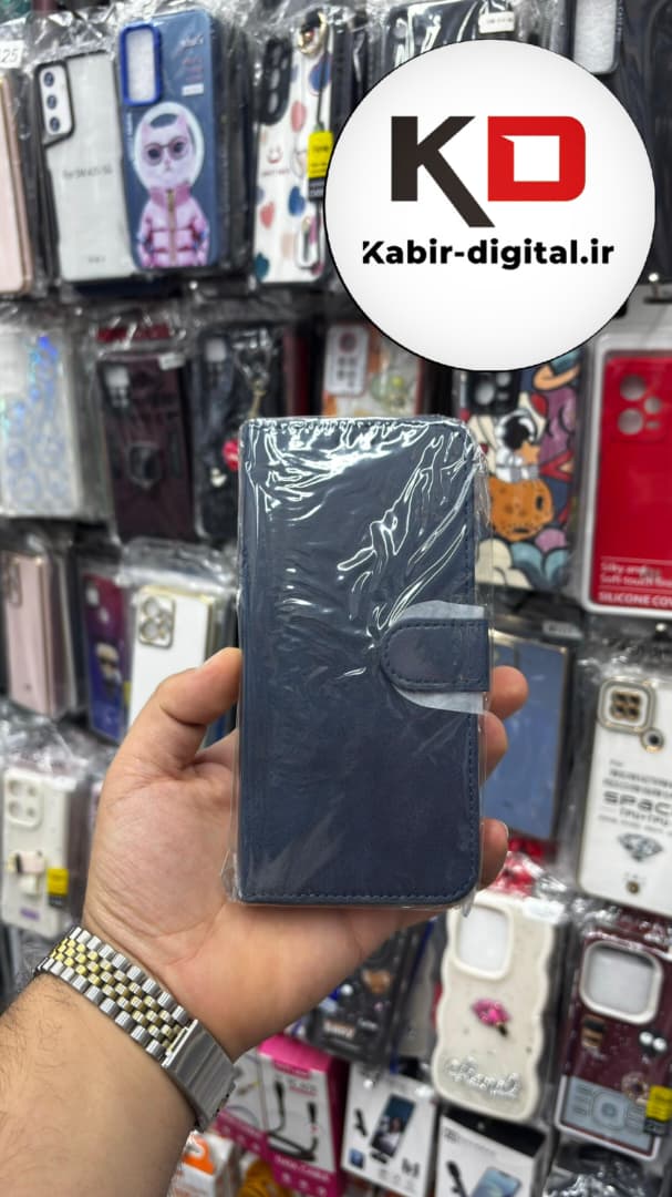 کیف گوشی Galaxy A20/A30سامسونگ چرم مگنتی جاکارتی بند آویز دار سرمه ایی