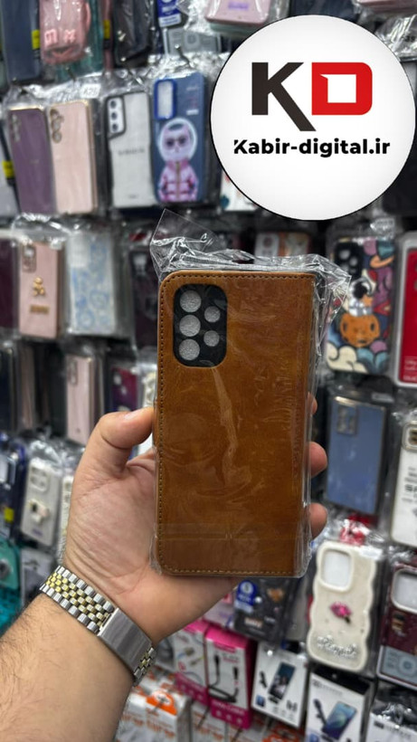 کیف گوشی Galaxy A32 4Gسامسونگ چرم مگنتی جاکارتی بند آویز دار قهوه ایی