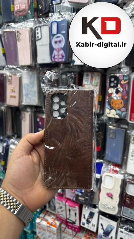 کیف گوشی Galaxy A32 4Gسامسونگ چرم مگنتی جاکارتی بند آویز دار قهوه ایی تیره