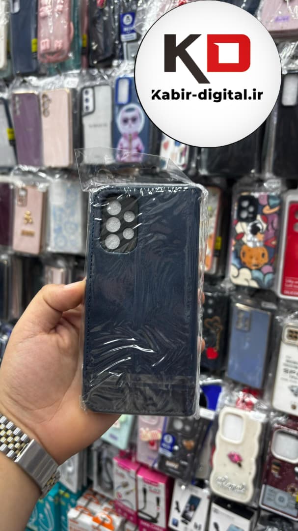 کیف گوشی Galaxy A32 4Gسامسونگ چرم مگنتی جاکارتی بند آویز دار سرمه ایی