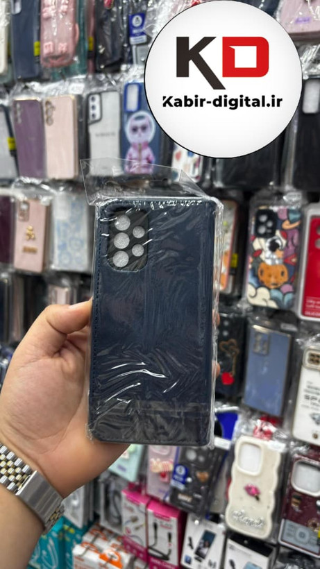 کیف گوشی Galaxy A32 4Gسامسونگ چرم مگنتی جاکارتی بند آویز دار سرمه ایی