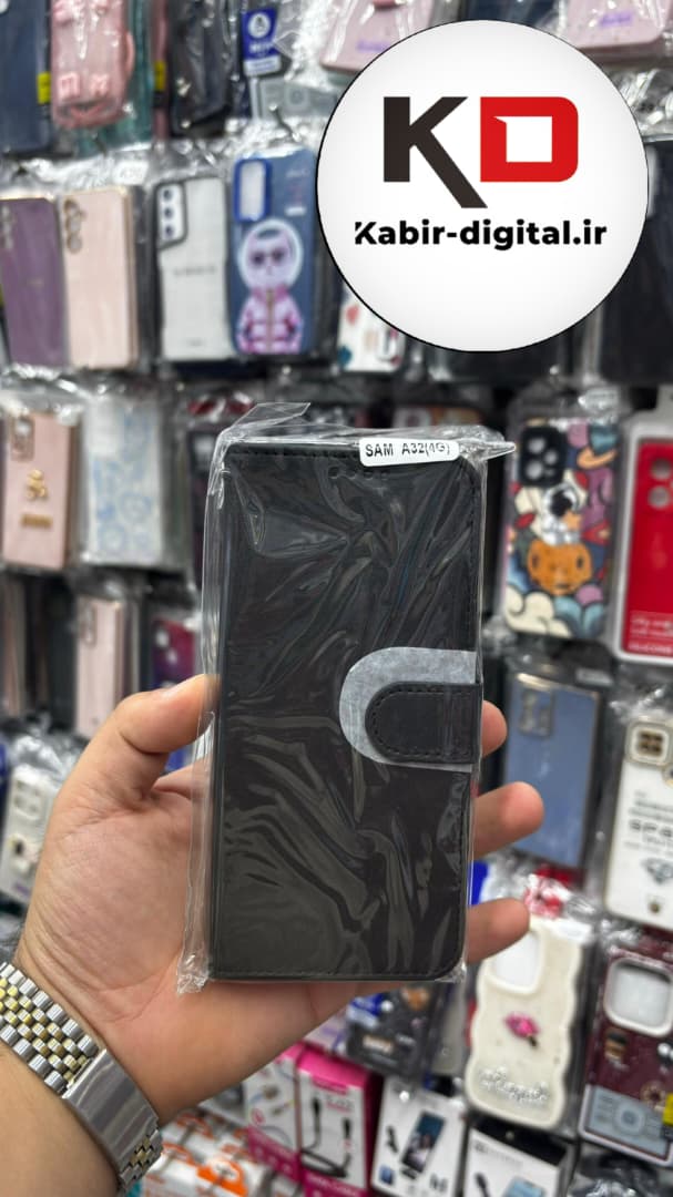 کیف گوشی Galaxy A32 4Gسامسونگ چرم مگنتی جاکارتی بند آویز دار مشکی
