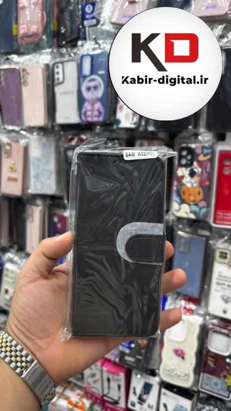 کیف گوشی Galaxy A32 4Gسامسونگ چرم مگنتی جاکارتی بند آویز دار مشکی