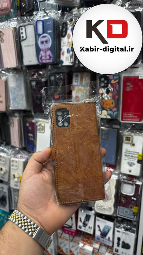 کیف گوشی Galaxy A31سامسونگ چرم مگنتی جاکارتی بند آویز دار قهوه ایی