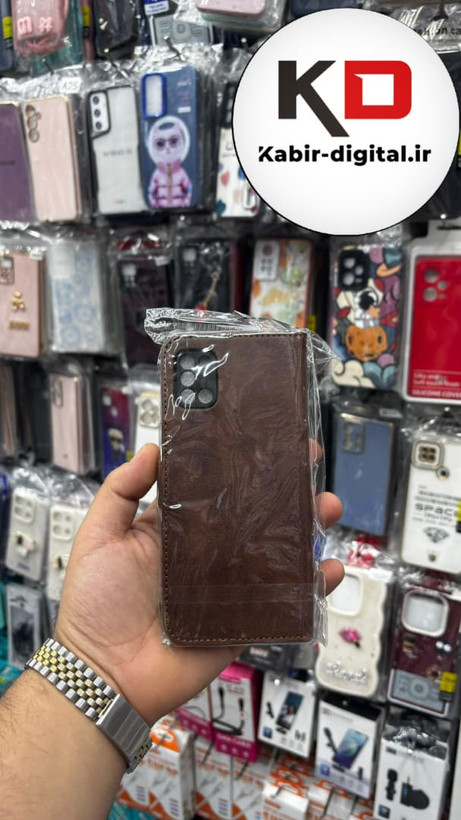 کیف گوشی Galaxy A31سامسونگ چرم مگنتی جاکارتی بند آویز دار قهوه ایی تیره