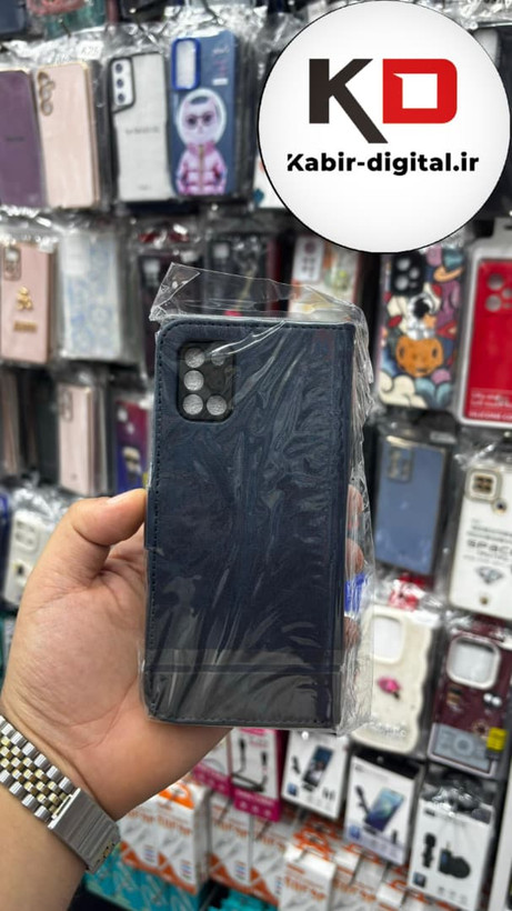 کیف گوشی Galaxy A31سامسونگ چرم مگنتی جاکارتی بند آویز دار سرمه ایی