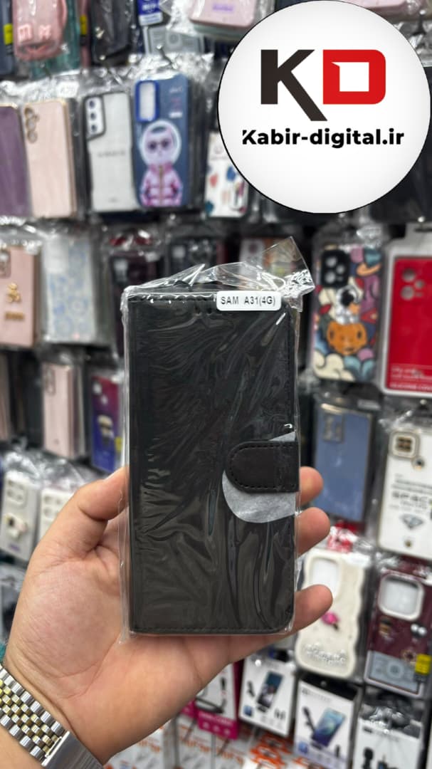کیف گوشی Galaxy A31سامسونگ چرم مگنتی جاکارتی بند آویز دار مشکی