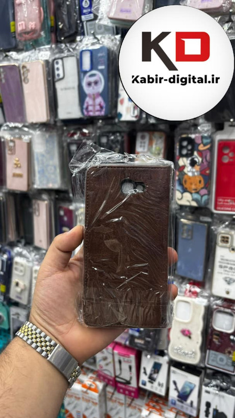 کیف گوشی Galaxy J7 Primeسامسونگ چرم مگنتی جاکارتی بند آویز دار قهوه ایی تیره