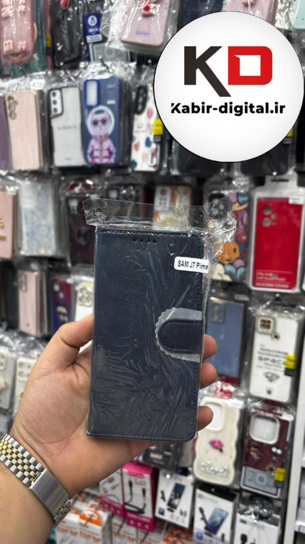 کیف گوشی Galaxy J7 Primeسامسونگ چرم مگنتی جاکارتی بند آویز دار سرمه ایی