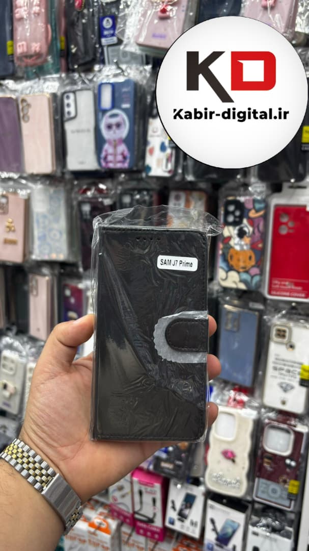 کیف گوشی Galaxy J7 Primeسامسونگ چرم مگنتی جاکارتی بند آویز دار مشکی