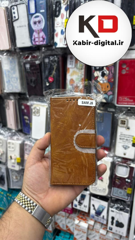 کیف گوشی Galaxy J5/ J500 / J5 2015سامسونگ چرم مگنتی جاکارتی بند آویز دار قهوه ایی