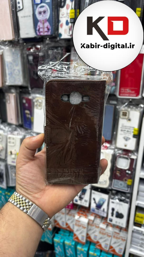 کیف گوشی Galaxy J5/ J500 / J5 2015سامسونگ چرم مگنتی جاکارتی بند آویز دار قهوه ایی تیره