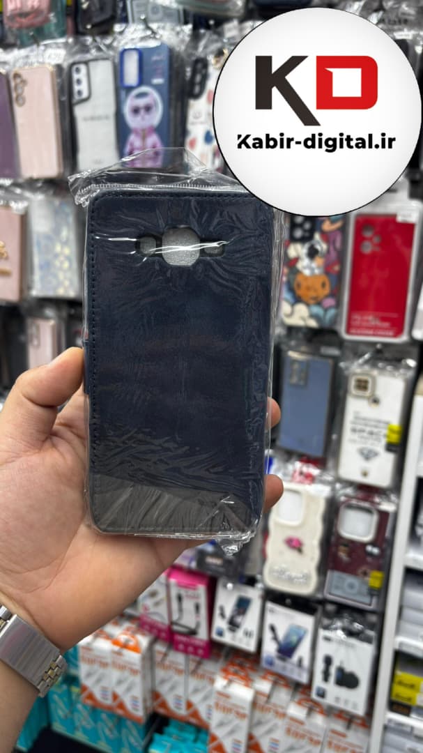 کیف گوشی Galaxy J5/ J500 / J5 2015سامسونگ چرم مگنتی جاکارتی بند آویز دار سرمه ایی