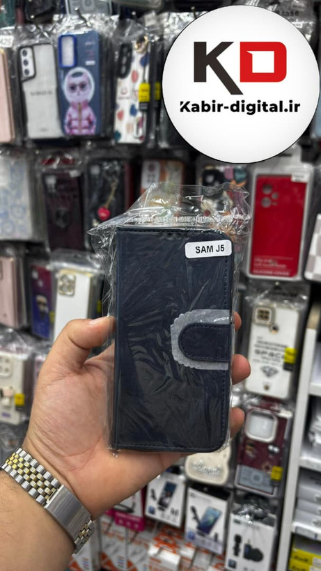 کیف گوشی Galaxy J5/ J500 / J5 2015سامسونگ چرم مگنتی جاکارتی بند آویز دار سرمه ایی
