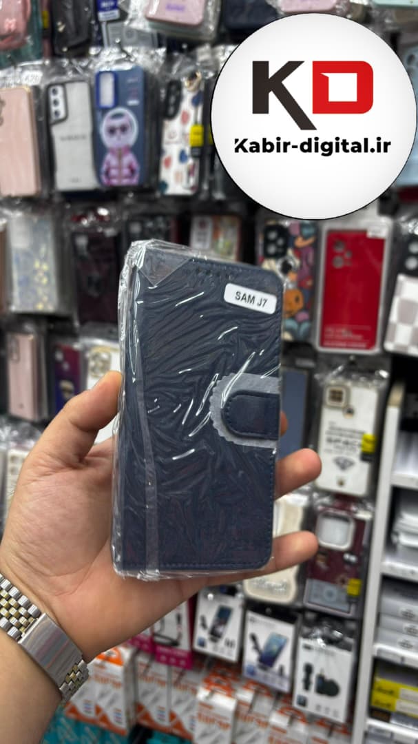 کیف گوشی Galaxy J7/ J700 / J7 2015سامسونگ چرم مگنتی جاکارتی بند آویز دار سرمه ایی