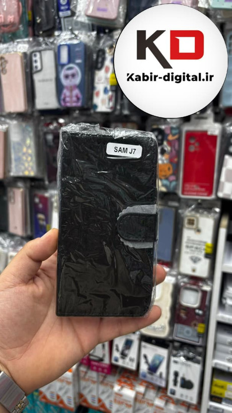 کیف گوشی Galaxy J7/ J700 / J7 2015سامسونگ چرم مگنتی جاکارتی بند آویز دار مشکی