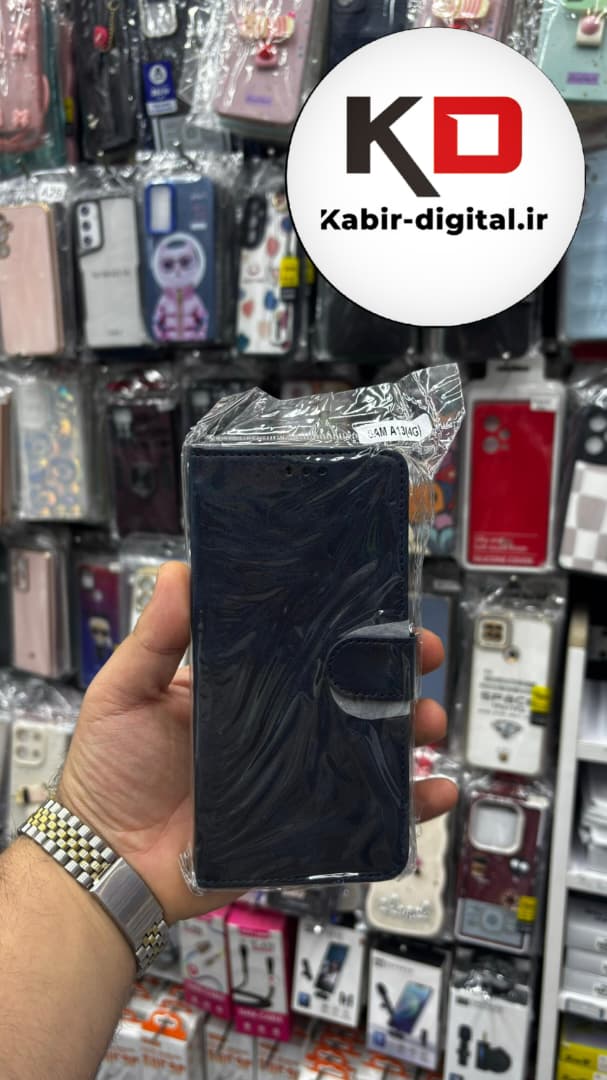 کیف گوشی Galaxy A23/A13سامسونگ چرم مگنتی جاکارتی بند آویز دار سرمه ایی