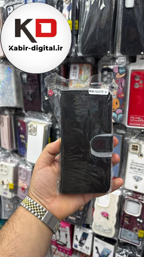 قاب گوشی Redmi Note 8 شیائومی چرم مگنتی جاکارتی بند آویز دار مشکی