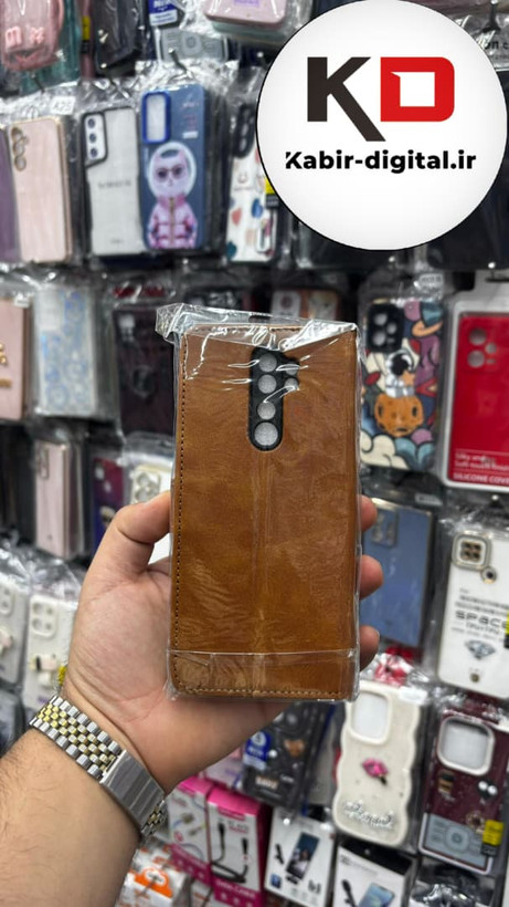قاب گوشی Redmi Note 8 Pro شیائومی چرم مگنتی جاکارتی بند آویز دار قهوه ایی