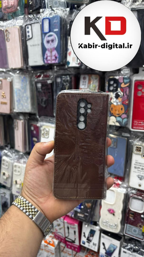 قاب گوشی Redmi Note 8 Pro شیائومی چرم مگنتی جاکارتی بند آویز دار قهوه ایی تیره