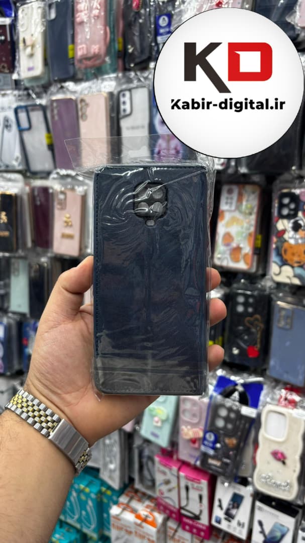قاب گوشی Redmi Note 9 Pro / Note 9s شیائومی چرم مگنتی جاکارتی بند آویز دار سرمه ایی