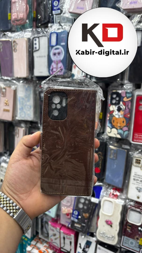 قاب گوشی Redmi Note 10 / Note 10s / POCO M5s شیائومی چرم مگنتی جاکارتی بند آویز دار قهوه ایی تیره