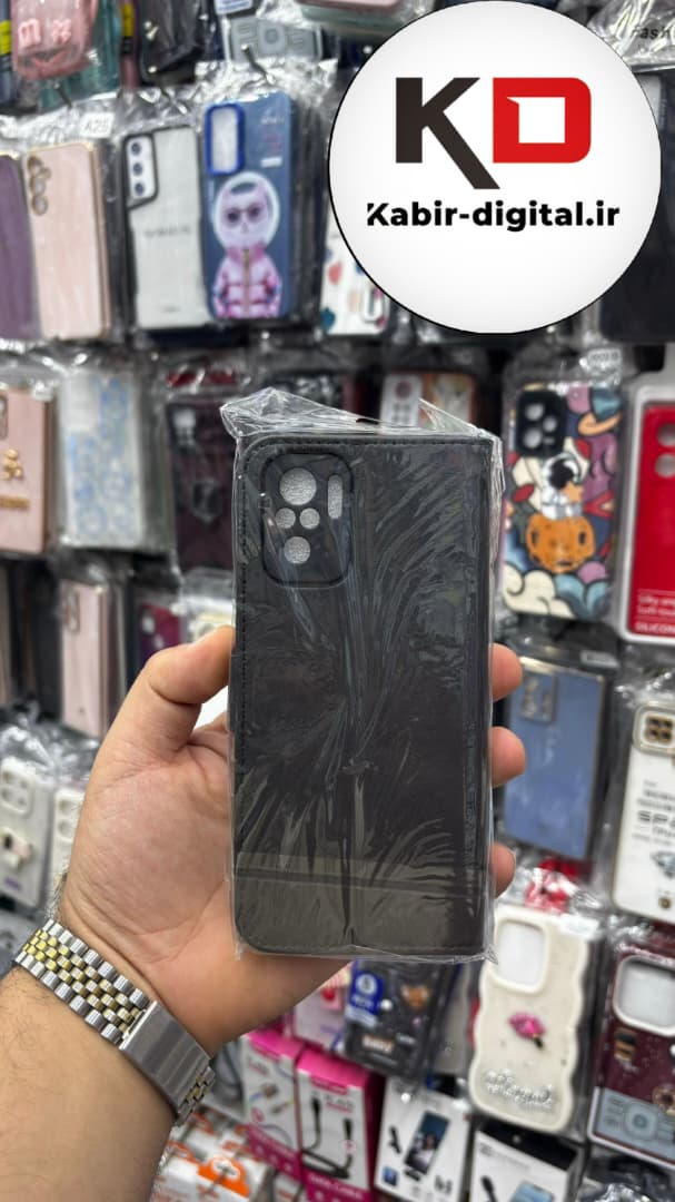 قاب گوشی Redmi Note 10 / Note 10s / POCO M5s شیائومی چرم مگنتی جاکارتی بند آویز دار مشکی