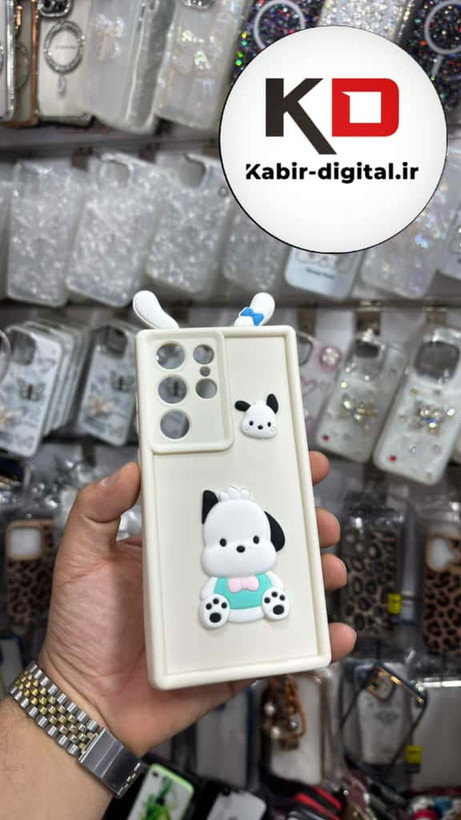 قاب گوشی Galaxy S23 Ultra سامسونگ ژله ای سولید SOLID منحنی سه بعدی برجسته سگ سفید محافظ لنز دار