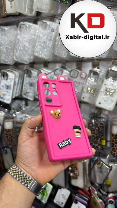 قاب گوشی Galaxy S23 Ultra سامسونگ ژله ای سولید SOLID منحنی سه بعدی برجسته عروسکی صورتی محافظ لنز دار