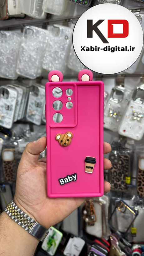 قاب گوشی Galaxy S23 Ultra سامسونگ ژله ای سولید SOLID منحنی سه بعدی برجسته عروسکی صورتی محافظ لنز دار