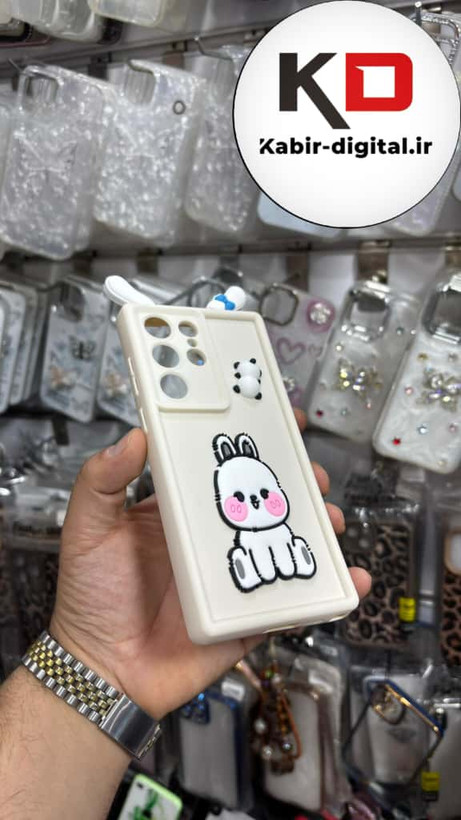 قاب گوشی Galaxy S23 Ultra سامسونگ ژله ای سولید SOLID منحنی سه بعدی برجسته عروسکی خرگوش محافظ لنز دار