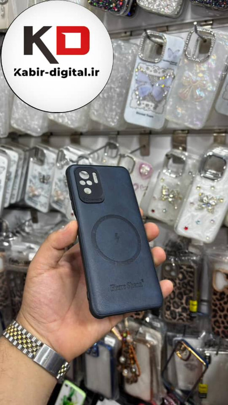قاب گوشی Redmi Note 10 4G / Redmi Note 10S / Poco M5S شیائومی چرمی ژله ای طرح مگ سیف Fierre Shann محافظ لنز دار سرمه ایی